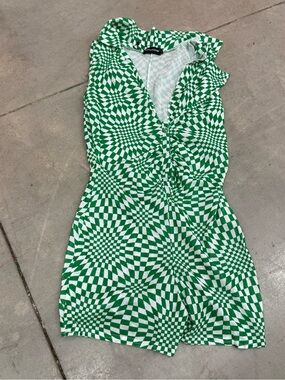 PrettyLittleThing Green & White Checkerboard Romper